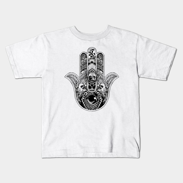 Hamsa Hand French Bulldog Kids T-Shirt by huebucket